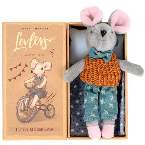 LEVLOVS Mouse in a Matchbox Toy Baby Registry Gift Plush Toy Circus Mouse