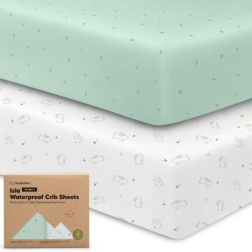 KeaBabies Isla Waterproof Crib Sheets for Boys, Girls, 2pk Baby Fitted Crib Sheet, Waterproof Crib Mattress Protector Sheets (Avocado)