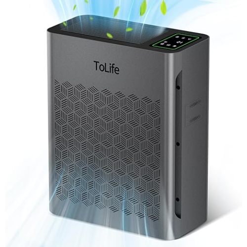 ToLife Air Purifiers for Home Large Room Up to 2000 Ft² with PM 2.5 Display Air Quality Sensor, Auto Mode, Timer, HEPA Air Purifier for Bedroom Filters Smoke, Pollen, Pet Dander, Allergies, Grey