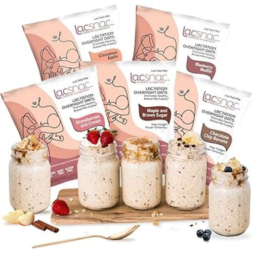 Lacsnac Variety Pack Lactation Overnight Oats (10 Count) - Lactation Supplement for Nursing Moms made with Whole Grain Oats, Flax Seeds, and Brewer’s Yeast, Promotes Lactation & Healthy Breast Milk Supply, GMO-free, Vegan, Gluten-free