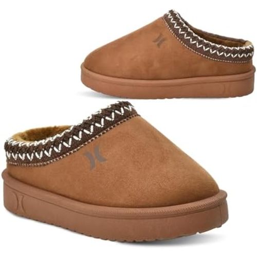 Hurley Kids Modi Slippers - Indoor and Outdoor Slip-On Shoes for Boys and Girls, Durable Clogs With Faux Fur Fleece Lining - Warm Winter House Slippers
