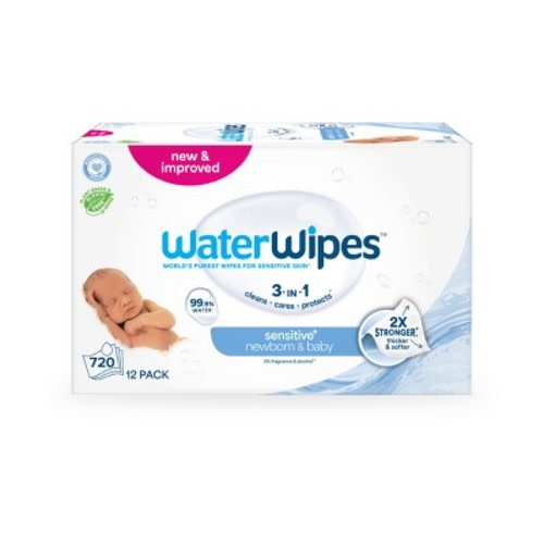 WaterWipes Sensitive+ Newborn & Baby Wipes, 3-In-1 Cleans, Cares, Protects, 99.9% Water, Unscented & Hypoallergenic -