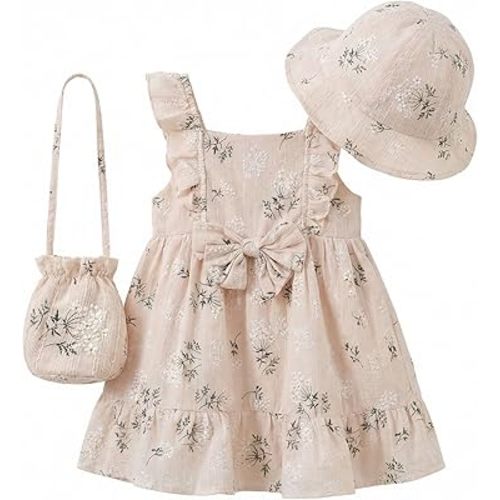 Baby Girls' Dresses 100% Cotton Baby Girl Summer Clothes Outfit 6 12 18 24 Months 2t Dress with Hat and Bag