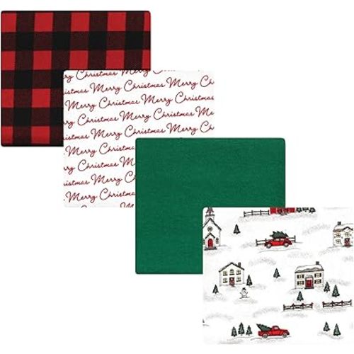 Hudson Baby Unisex Baby Cotton Flannel Receiving Blankets, Christmas Scene, One Size