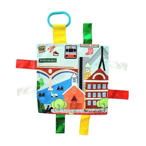 Baby Jack & Co 8x8” Learning Lovey Boston Massachusetts Tag Toys for Babies - Baby Crinkle Toys - Soft & Safe - Learn USA Cities and Shapes - Ideal Baby Toy & Gift BPA Free w/Stroller Clip