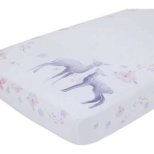 NoJo Watercolor Deer 100% Cotton Sateen Photo Op Fitted Crib Sheet, Pink/Grey/White/Blue
