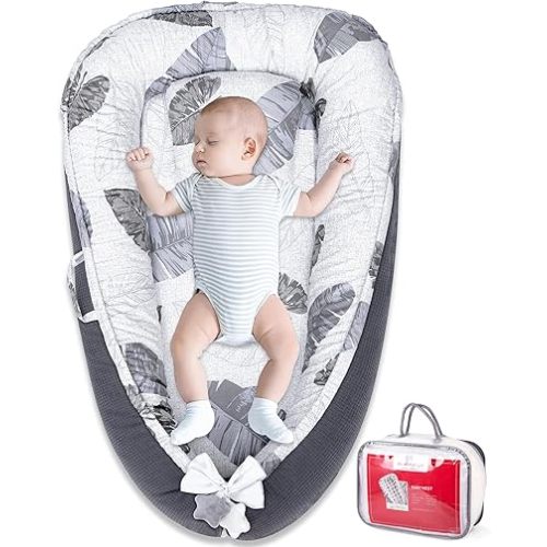 Baby Nest - Baby Lounger for Newborn Pillow, Breathable & Soft 100% Cotton Waffle Cover Co Sleeping for Baby 0-24 Months,Portable Infant Lounger Babies, Baby Floor Seat for Home and Travel