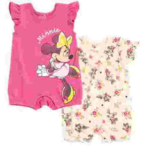 Disney Minnie Mouse Newborn Baby Girls 2 Pack Rompers Newborn to Infant