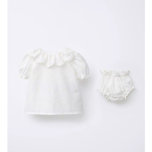 BLOUSE AND PANTIES WITH EMBROIDERED BOWS