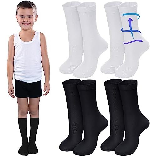 4 Pairs Kids Compression Socks 15-20 mmHg Knee Length Compression Stockings Travel Socks for Kids Childrens