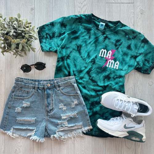 Mama Left Chest • Teal Tie-Dye – River Babe Threads