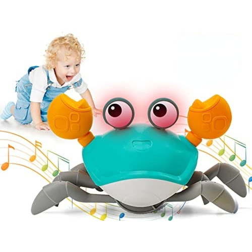 Baby Crawling Crab Musical Toy, Toddler Electronic Light Up Crawling Toy with Automatically Avoid Obstacle, Walking Crab Toy for Toddler Babies Boys Girls