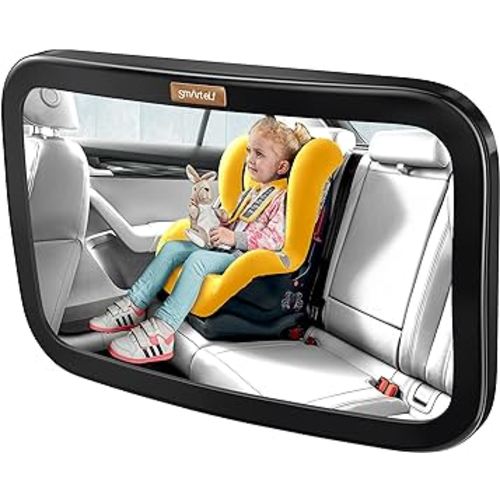 Smart eLf Baby Car Mirror, Large Safety Car Seat Mirror for Rear Facing Infant Child with Wide Crystal Clear View, Shatterproof & Secure, Crash Tested and Certified for Safety - Essential Accessories