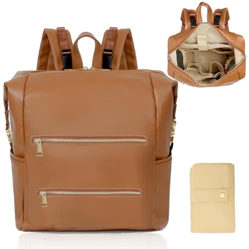 Omanmoli Diaper Bag Backpack Baby Diaper Bag with 15 Pockets Travel Backpack,2 Insulated Pockets,Stroller Straps,Changing Pad,Brown