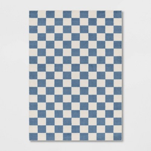 5'x7' Area Kids' Rug Checker Blue - Pillowfort™