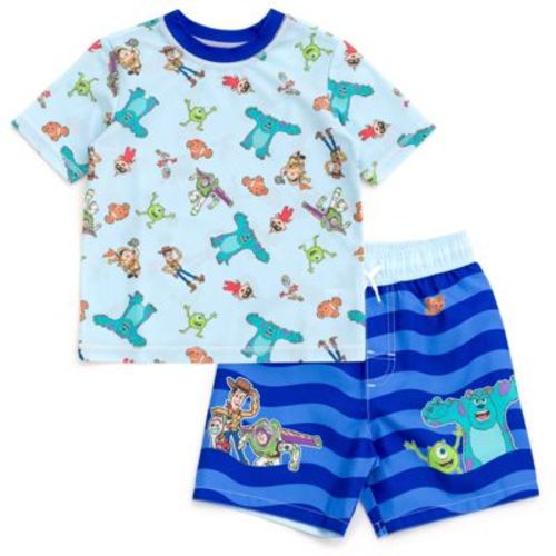 Disney Pixar D100 UPF 50+ Rash Guard and Swim Trunks Outfit Set Toddler