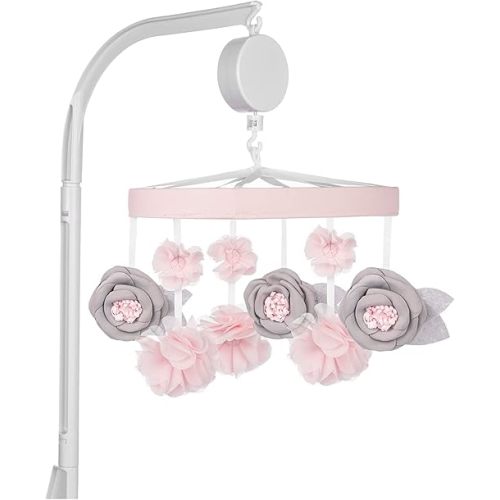 Sammy & Lou Pink Floral Baby Crib Mobile with Music, Crib Mobile Arm Fits Standard Crib Rail