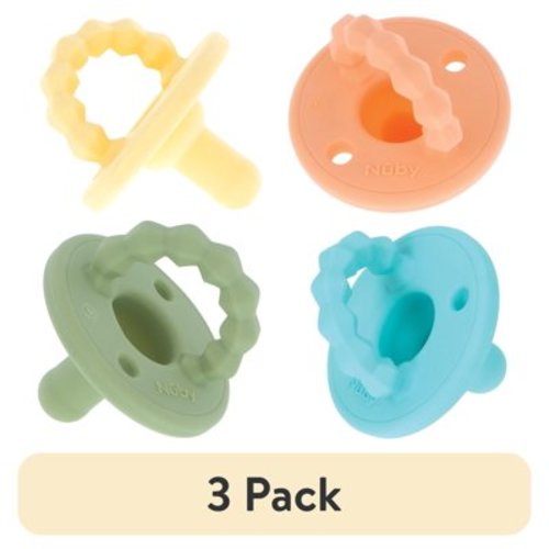 (3 pack) Nuby Softees Pacifier and Teether for Babies, 4 Pack