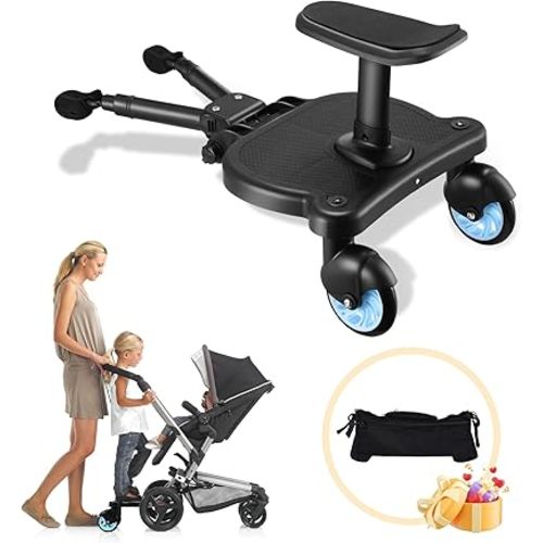 Universal Stroller Board 2 in 1 Sit and Stand Stroller Glider Board with Detachable Seat and Portable Carrying Bag Buggy Board for 99% Strollers Holds Children Up to 55 LBS Blue