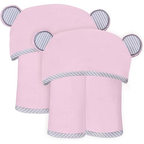SWEET DOLPHIN 2 Pack Hooded Baby Towel, 100% Rayon Made from Bamboo, Baby Bath Towel with Hood for Babies, Infant, Toddler and Kids, Large 35 x 35 inch - Pink