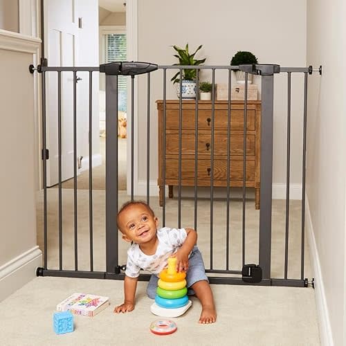Toddleroo by North States Riverstone Extra Tall & Wide Self-Closing Baby Gate with Door. Pressure Mounted Baby Gates for Doorways, Child Gate Fits Openings 29.75” to 52” Wide. (36" Tall, Graphite)