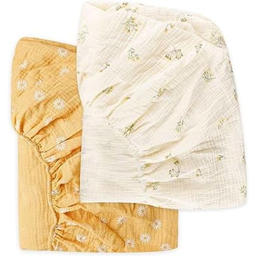 Muslin Crib Sheets 2 Pack for Girl and Boy, Breathable and Comfortable, Baby Crib Sheet Neutral, Fitted Crib Mattress & Toddler Bed Mattress 52 "X28