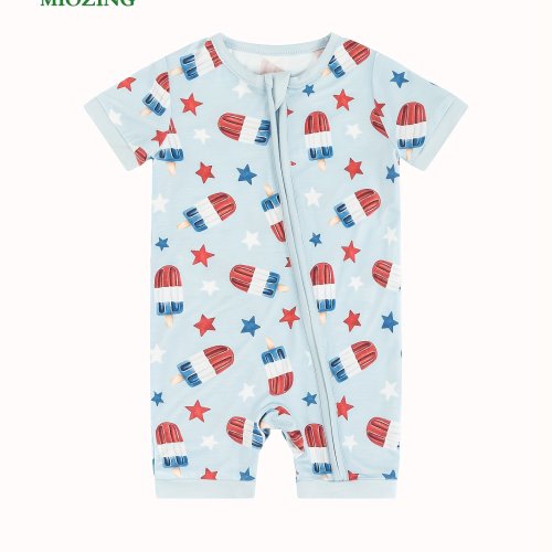 MIOZING Bamboo Fiber Bodysuit For Baby, Popsicle Pattern Short Sleeve Onesie, Infant & Toddler Girl's Romper