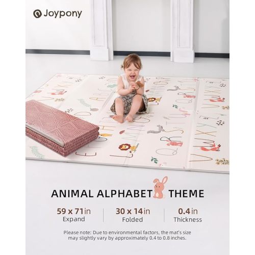 Baby Play Mat 59x71 Inch, 2 in 1 Fabric & XPE Dual-Sided Design Foldable Play Mats for Babies and Toddlers, Waterproof & Anti-Slip Baby Mat for Floor, Portable Baby Foam Crawling Mat with Travel Bag
