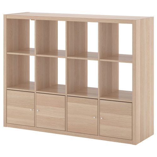 KALLAX Shelf unit with 4 inserts - white stained oak effect 57 7/8x44 1/8 "