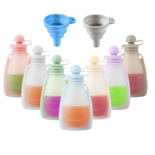 PandaEar Reusable Silicone Baby Food Pouches, 7 Pack Squeeze Pouches for Toddler Kids, BPA-Free Silicone Refillable Baby Food Storage, 5.5 oz /150 ml