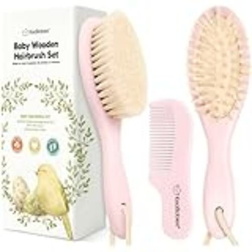 Amazon.com: Ullabelle 4 Piece Wooden Baby Hair Brush and Comb Set for Newborns & Toddlers in Chic Gift Box - Ultra Soft Natural Goat Hair and Wood Baby Brush Set Prevents Cradle Cap - Perfect Registry Gift (Pink) : Baby