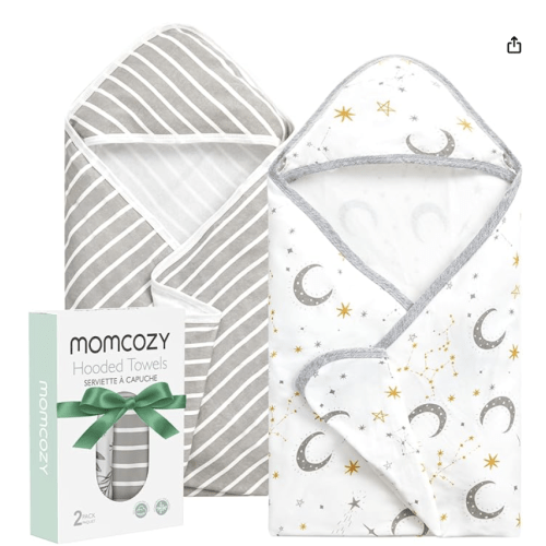 Momcozy Baby Hooded Towel, 2 Pack Bamboo Cotton Bath Towel for Boy or Girl, Super Soft Baby Towel with Original Design, Shower Gifts for Newborn (28 X 28 Inch, Starry Sky)