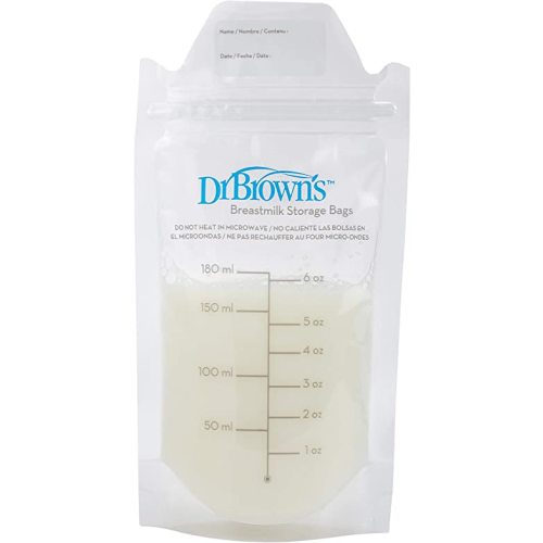 Dr. Brown’s Breast Milk Storage Bags, Disposable and Durable Bags for Freezing & Heating Breast Milk, (50ct) 6 oz Bags, BPA free