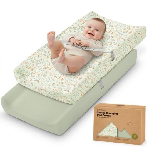 KeaBabies 2pk Soothe Changing Pad Covers for Girl, Boy, Organic Soft Cotton Contoured Diaper Changing Table Pad Covers (Foxtrot)