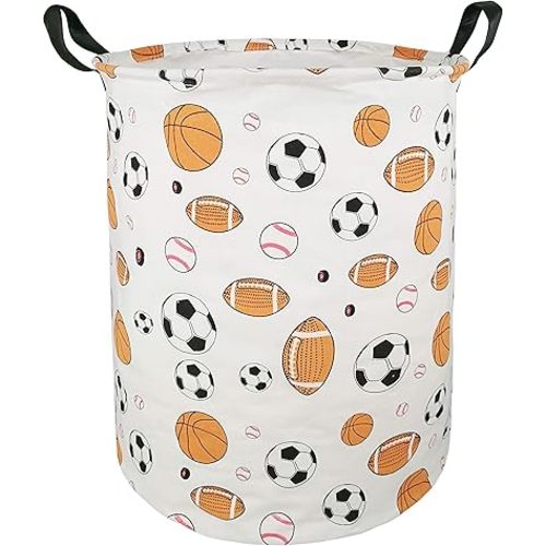 KUNRO Large Sized Round Storage Basket Waterproof Coating Organizer Bin Laundry Hamper for Nursery Clothes Toys (Balls)