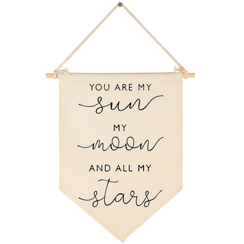 Nursery Wall Art-Nursery Bedroom Gift-My Sun My Moon and All of My Stars-Canvas Hanging Flag Banner Wall Sign Decor Gift for Baby Kids Girl Boy Teen Room Playroom Front Door
