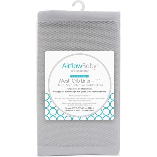 AirflowBaby Breathable Mesh Liner for Full-Size Cribs, 11"H (28cm) Essential 2mm Mesh, Gray (Size 4FS Covers 3 or 4 Sides)