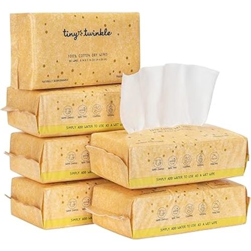 Tiny Twinkle 100% Cotton Dry Wipes for Baby | 480 Count | Use Wet or Dry | Scent Free (Fragrance-Free), Hypoallergenic & Chemical-Free | Ultra Soft, Strong & Gentle for Sensitive Skin