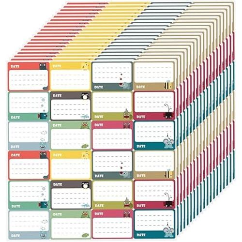 OBTANIM 600 Pack (25 Sheet) Baby Bottle Labels for Daycare, 12 Colors Animal Writable Stickers Name Labels for Baby Food, Breastmilk, Office, School, Home Kitchen