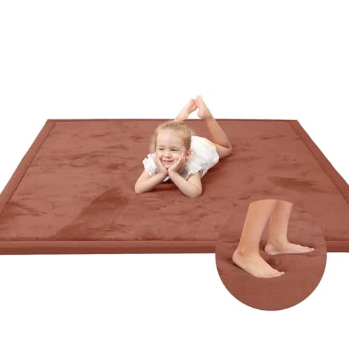Huloo Sleep Ultra Soft Baby Play Mat for Floor,1.3" Thick Elasti-Foam 50x50 Playpen Mat for Toddlers Infant Kids,Non-Slip Backing Safe for Crawling&Tummy Time,Tatami Style (Brick)