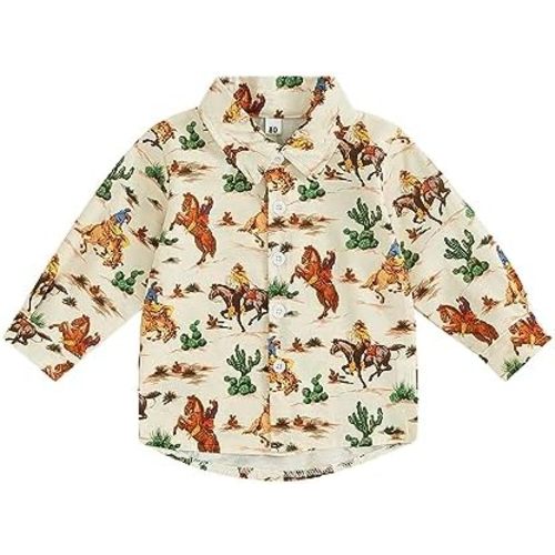 Western Baby Boy Clothes Button Down Long Sleeve Dress Shirt Toddler Country Cowboy Shirts Top