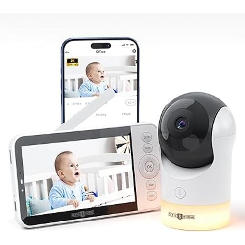 PARIS RHÔNE Video Baby Monitor, 2K UHD WiFi Camera, Night Vision, 5” Smart Baby Monitor with App Control, Motion and Cry Detection, AI Tracking, Three-Way Audio, RGB Night Light, Lullabies