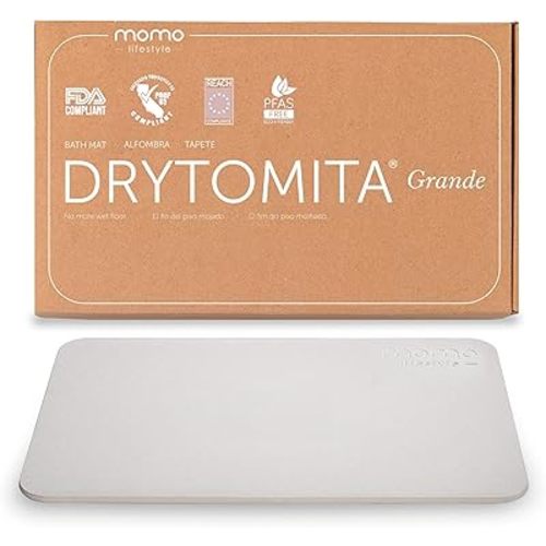 Momo Lifestyle Large Stone Mat Drytomita – Quick Drying Diatomaceous Earth, Ultra Absorbent (Linen Grey, Grande 32" X 20")