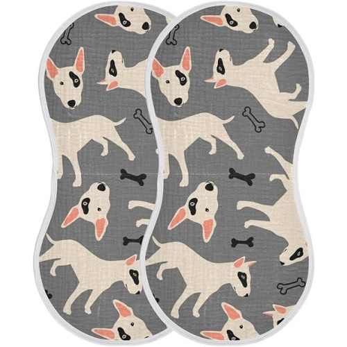 Bull Terrier Pitbull Dog and Bone Muslin Burp Cloths for Baby 2 Pack 100% Cotton Baby Washcloths Bibs for Boy Girl