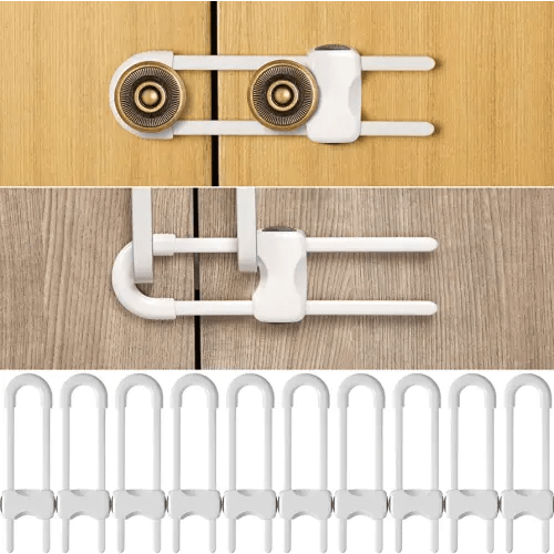 Jetec 10 Pieces Cabinet Locks for Babies, U-Shaped Proofing Drawers Safety Child Locks Adjustable, Easy to Use Childproof Latch for Knob Handle on Kitchen Door Storage Cupboard Closet (White)