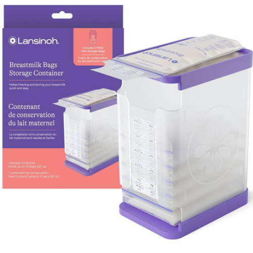 Lansinoh Breastmilk Storage Container with Quick-Freeze Tray, Stores up to 10 Breast Milk Bags, Made Without BPA/BPS, Freeze Bags Vertically and Horizontally, Includes 5 Milk Bags