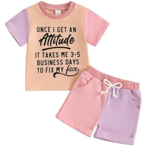 Toddler Baby Girl Summer Outfit 6 12 18 24 Months 2T 3T 4T Funny Letter Short Sleeve TShirt Shorts Clothes Set