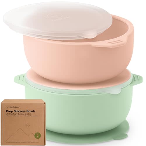 KeaBabies 2-Pack Baby Bowls with Suctions, Lids - Silicone Toddler Suction Bowls for Baby Boy, Girl, Kids, Food Grade Silicone, BPA-Free, Dishwasher Safe, Toddler Eating Essentials (Mellow)