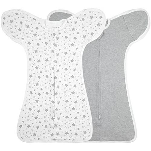 2 Pack Transition Swaddle with 2 Way Zipper, 2 in 1 Arms in/Out Transitional Arms Up Swaddle, Cotton Newborn Swaddle