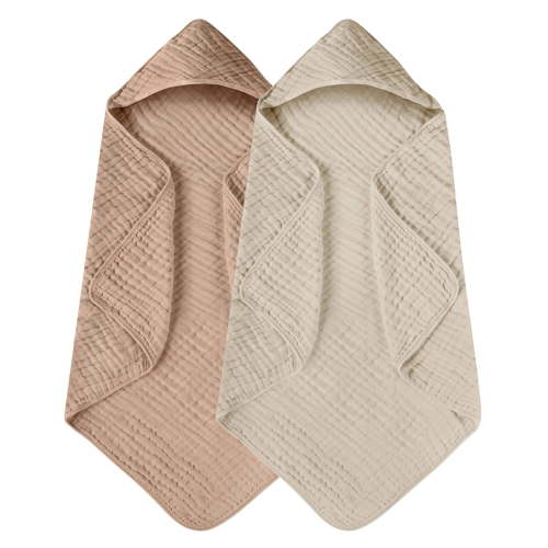 itvber Hooded Baby Towels for 2 Pack 100% Muslin Organic Cotton Baby Bath Towel with Hood 35 Inch for Babies Toddler Soft and Absorbent Boy and Girl Bath All Season